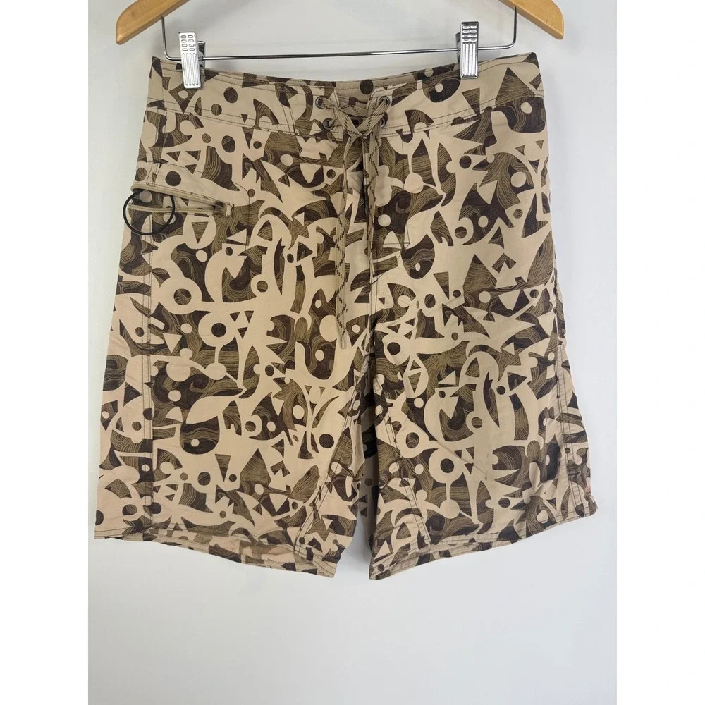 Patagonia Wavefarer Board Shorts Men 30 Peat Brown Oaxaca Abstract 86556